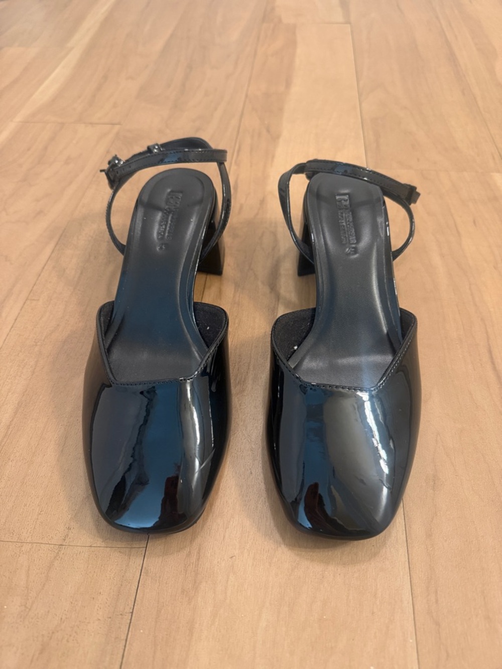 Pull&Bear Black Patent Slingback Block Heels